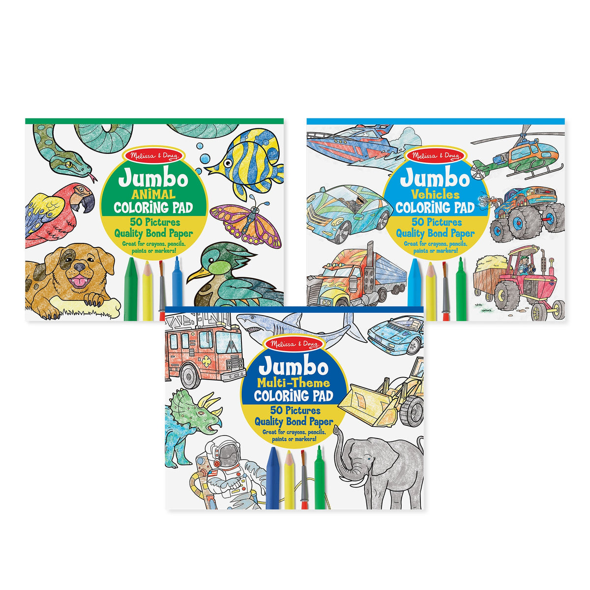 Coloring Pad 3-Pack: Animals, Vehicles, Multi-Theme M2