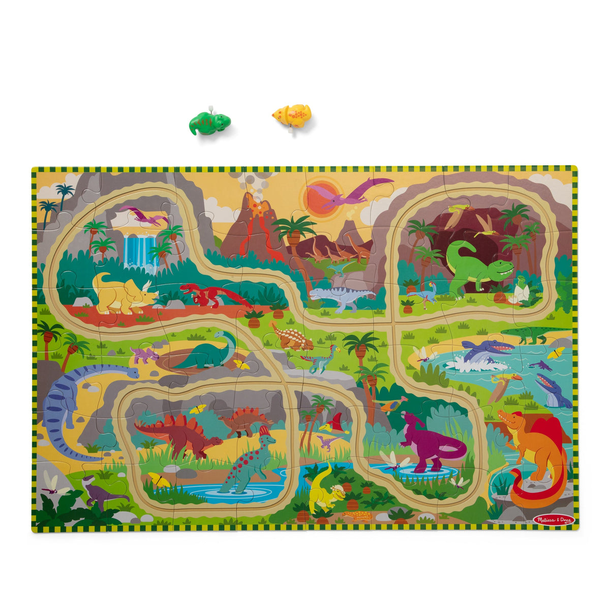 Dinosaur Adventure Tracks Floor Puzzle – 48 Pieces + 2 Wind-Up Dinosaurs M6