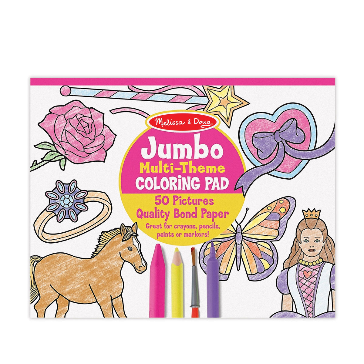 Jumbo 50-Page Kids' Coloring Pad - Horses, Hearts, Flowers, and More V4
