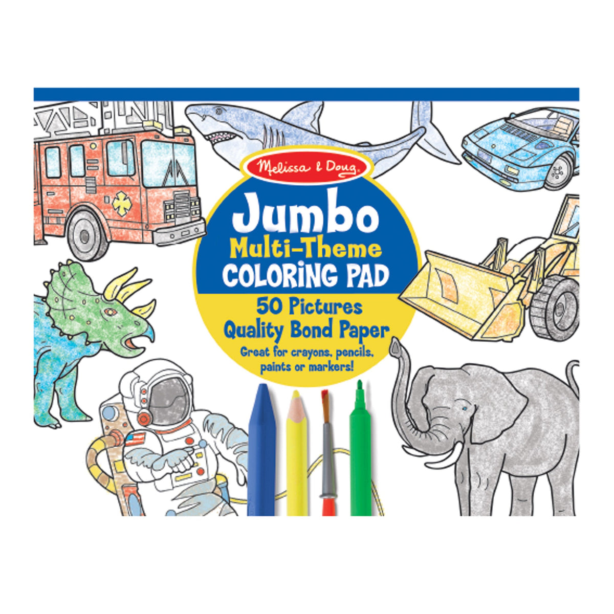 Jumbo 50-Page Kids' Coloring Pad - Space, Sharks, Sports, and More Q4