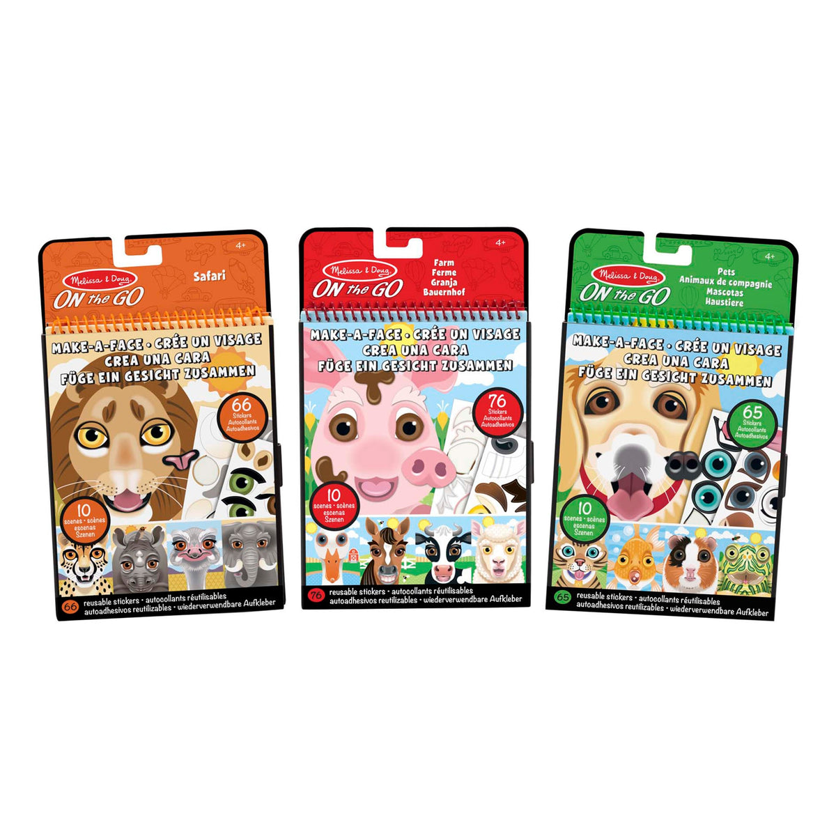 Make-A-Face Reusable Sticker Pad 3-Pack: Safari, Farm, Pets H1