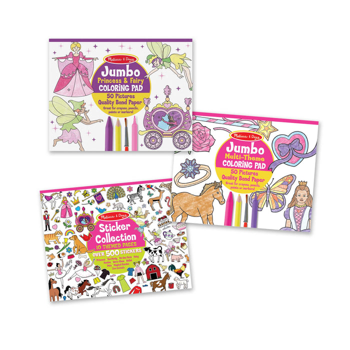 Princess, Fairy, Animals & More Coloring and Sticker Pad Bundle A1
