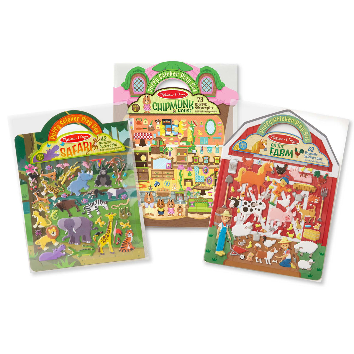 Puffy Sticker Play Set 3-Pack: On the Farm, Safari, Chipmunk House K1