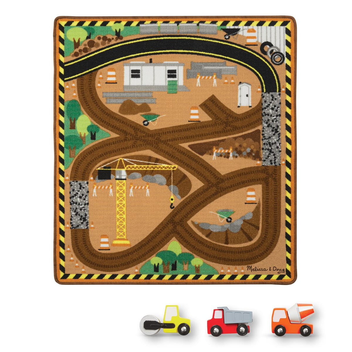 Round the Construction Zone Work Site Rug & Vehicle Set D8