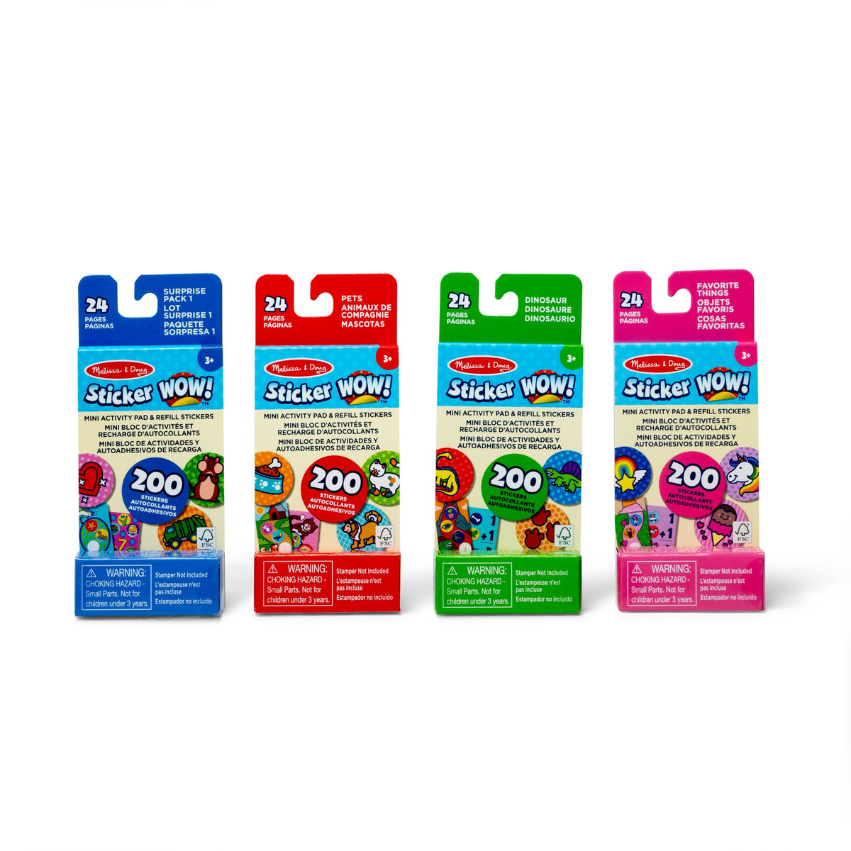 Sticker WOW!™ Mini Activity Pad and Refill Stickers 4-Pack (Dinosaur, Pets, Favorite Things, Surprise Pack 1) - Stamper Not Included Z9