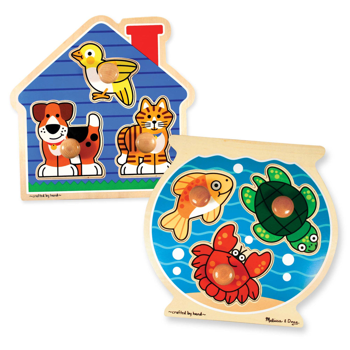 Wooden Jumbo Peg Puzzle 2-Pack: Fish Bowl, House Pets K6
