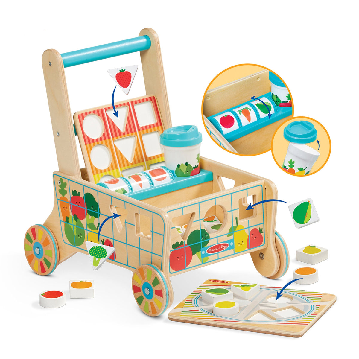 Wooden Shape Sorting Grocery Cart F9