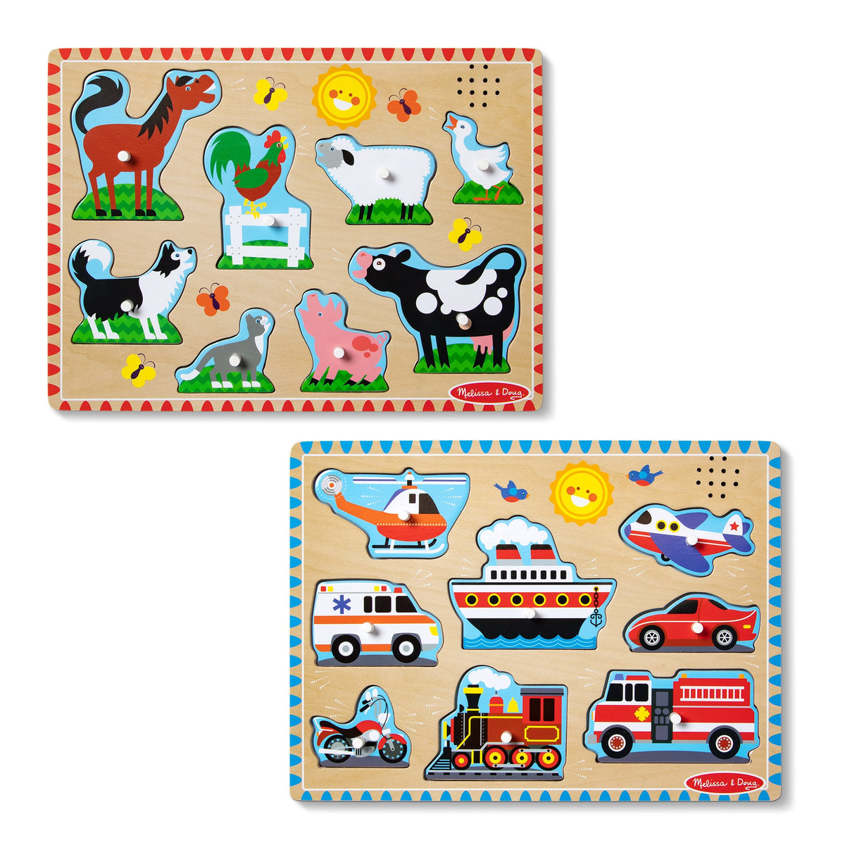 Wooden Sound Puzzle 2-Pack – Farm Animals, Vehicles T8